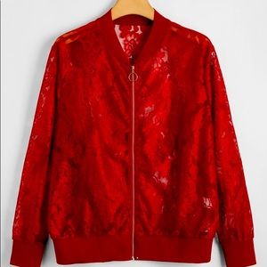 Red Lace Bomber Jacket (New) 2X